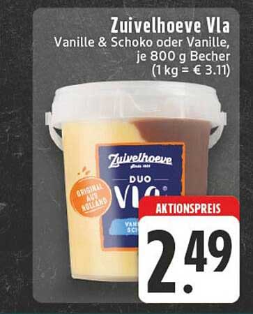 Zuivelhoeve Vla Vanille & Schoko oder Vanille, je 800 g Becher