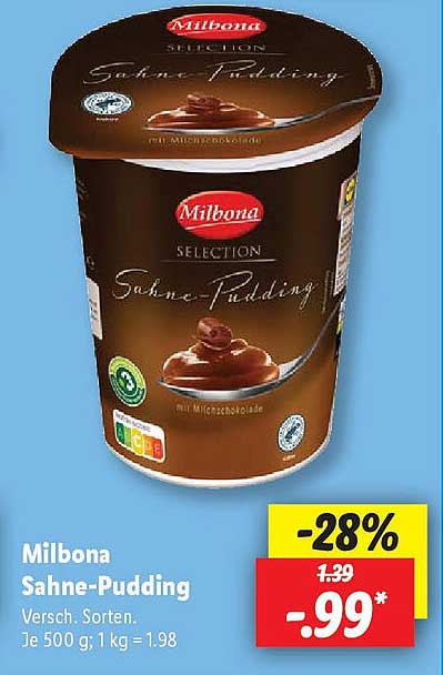 Milbona Sahne-Pudding Angebot bei Lidl - ProspektGuru.de