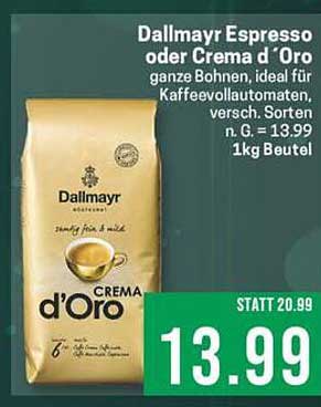 Dallmayr Espresso oder Crema d'Oro 1kg Beutel