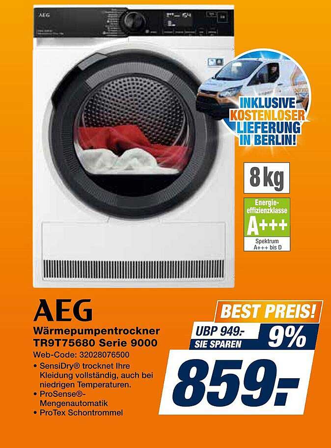 AEG Wärmepumpentrockner TR9T75680 Serie 9000