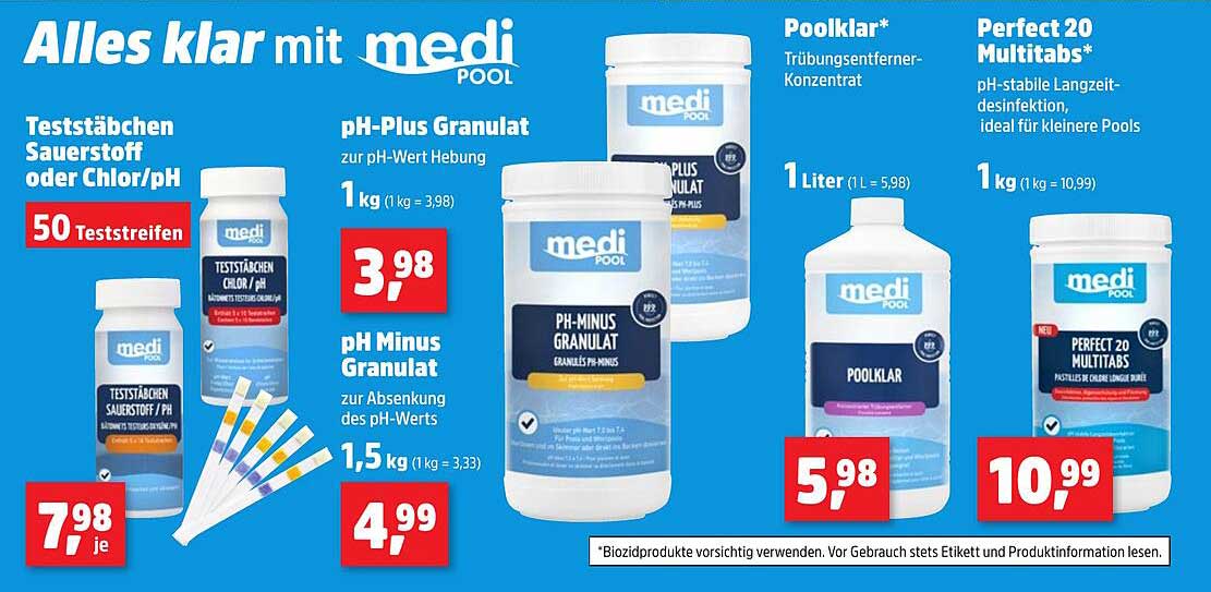 Alles klar mit medi POOL - Teststäbchen Sauerstoff oder Chlor/pH