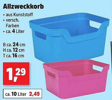 Allzweckkorb - aus Kunststoff, verschiedene Farben, ca. 4 Liter