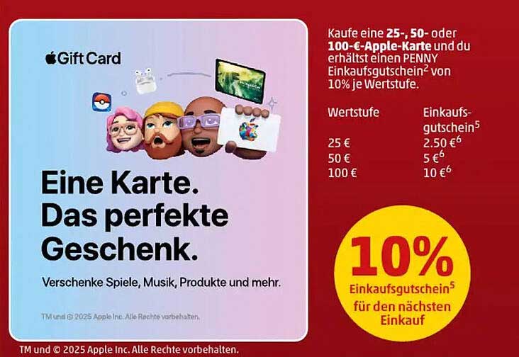 APPLE Geschenkkarte - 10% Einkaufs Gutschein auf deinen nächsten Einkauf