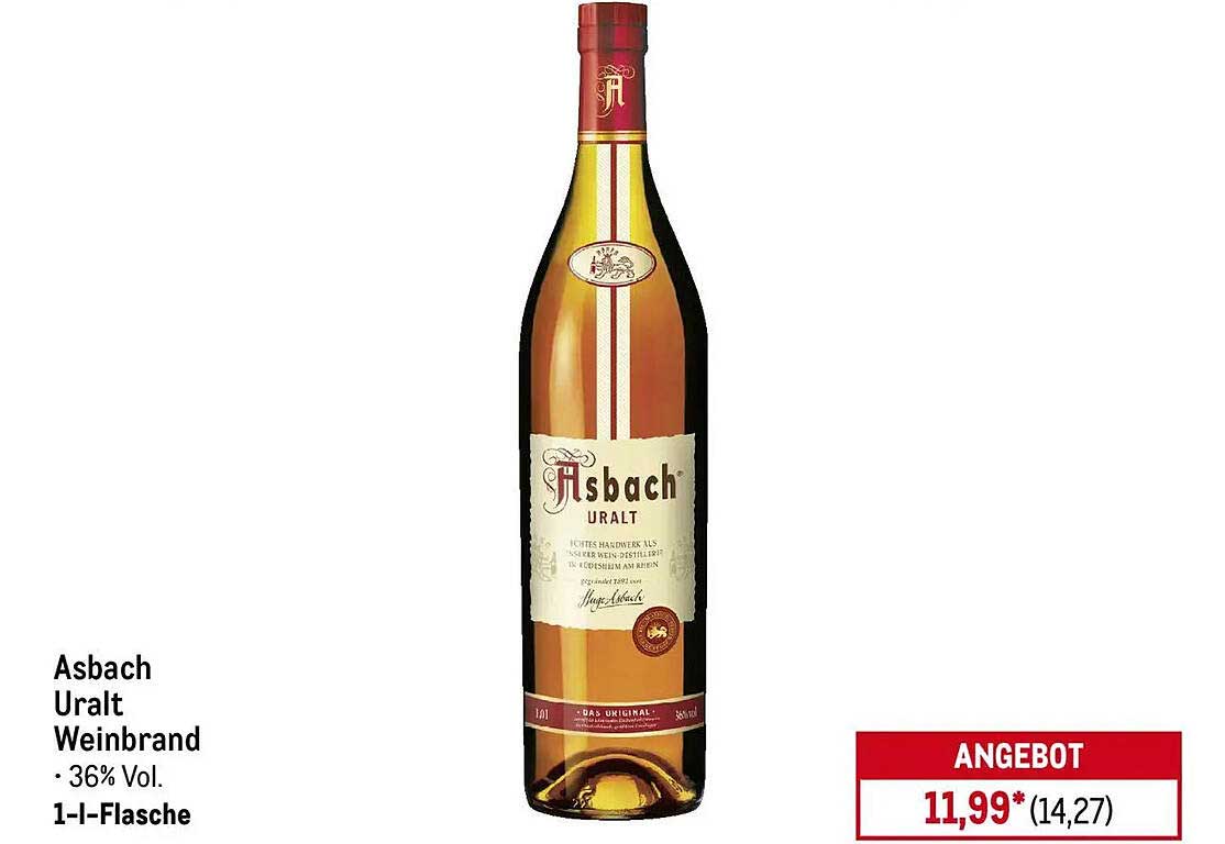 Asbach Uralt Weinbrand 1-Liter-Flasche - 36% Vol.