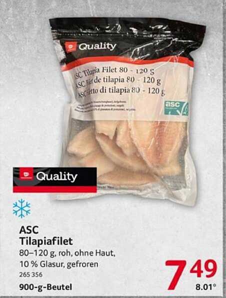 ASC Tilapiafilet 80–120 g, roh, ohne Haut, gefroren