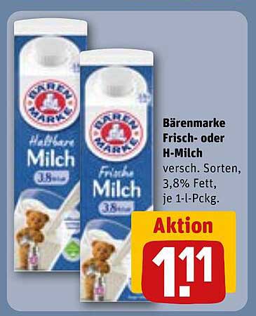 Bärenmarke Frisch- oder H-Milch 1 l - Aktionspreis!