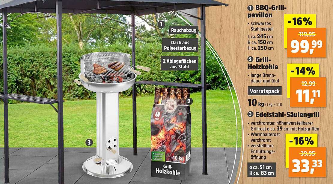 BBQ-Grillpavillon, Grill-Holzkohle und Edelstahl-Säulengrill