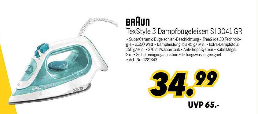 BRAUN TexStyle 3 Dampfbügeleisen SI 3041 GR