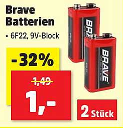 Brave Batterien 6F22, 9V-Block - 2 Stück