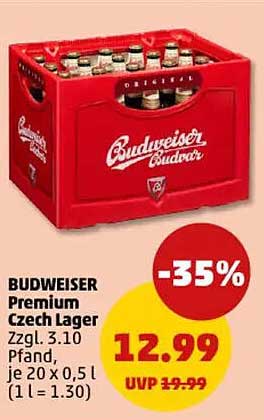 BUDWEISER Premium Czech Lager im 20er Kasten