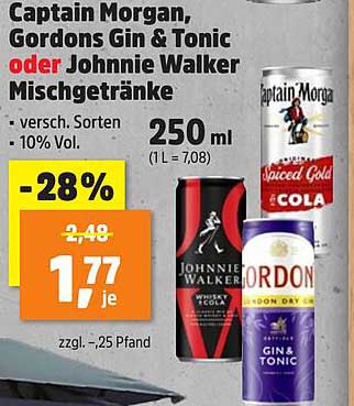 Captain Morgan, Gordons Gin & Tonic oder Johnnie Walker Mischgetränke