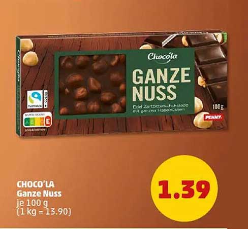 CHOCO'LÄ Ganze Nuss - Edle Zartbitter-Schokolade mit ganzen Haselnüssen