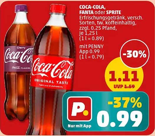 COCA-COLA, FANTA oder SPRITE - Erfrischungsgetränk 1,25 L