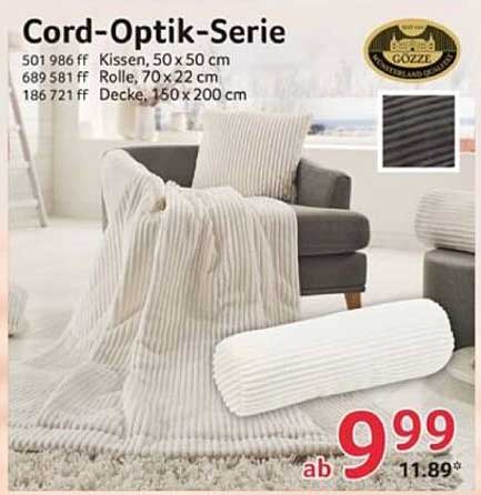 Cord-Optik-Serie: Kissen, Rolle und Decke