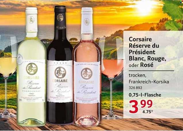 Corsaire Réserve du Président Blanc, Rouge oder Rosé, 0,75-l-Flasche – nur 3,99€