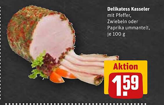 Delikatess Kasseler mit Pfeffer, Zwiebeln oder Paprika ummantelt, je 100 g