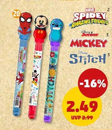 Disney Junior Stifte mit Spiderman, Mickey und Stitch