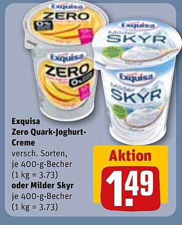Exquisa Zero Quark-Jogurt-Creme und Milder Skyr 400-g-Becher