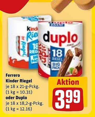 Ferrero Kinder Riegel oder Duplo – 18 Riegel für nur 3,99 €