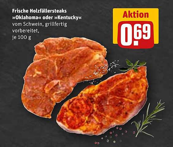 Frische Holzfällersteaks »Oklahoma« oder »Kentucky« vom Schwein, grillfertig vorbereitet, je 100 g