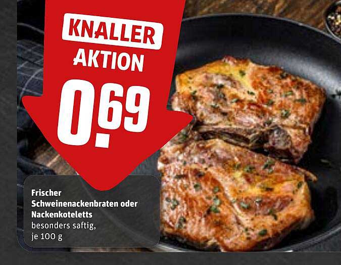 Frischer Schweinenackenbraten oder Nackensteaks, je 100 g