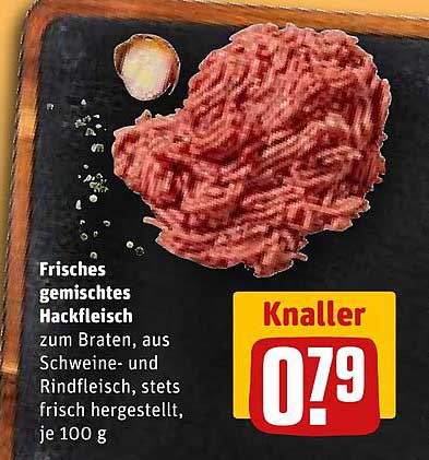 Frisches gemischtes Hackfleisch zum Braten, aus Schweine- und Rindfleisch, stets frisch hergestellt, je 100 g