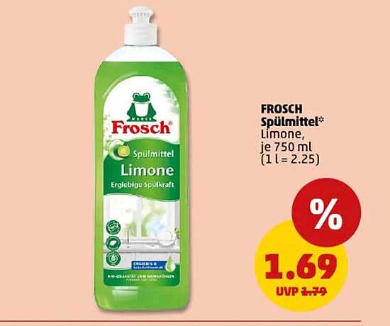 Frosch Spülmittel Limone, je 750 ml (1 l = 2.25)