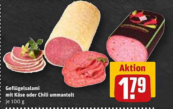 Geflügelsalami mit Käse oder Chili ummantelt je 100 g