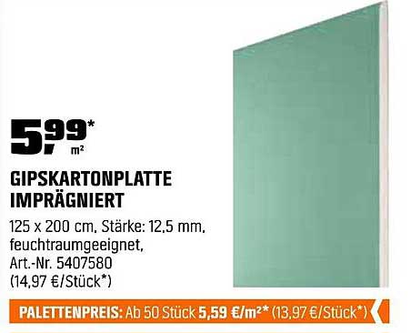 Gipskartonplatte imprägniert 125 x 200 cm