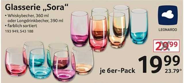 Glasserie „Sora“ – 6er-Pack farblich sortiert