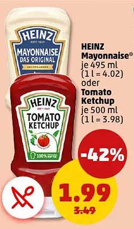 HEINZ Mayonnaise oder Tomatenketchup für nur 1,99 €