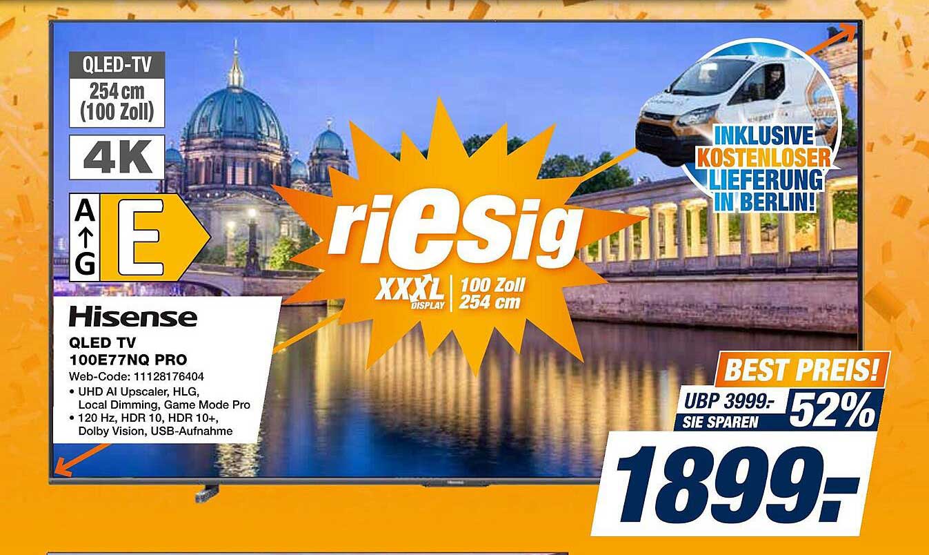 Hisense QLED TV 100E77NQ PRO - Riesiger 100 Zoll Bildschirm
