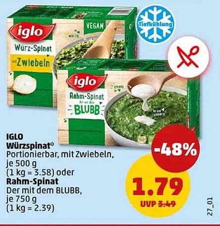 IGLO Würzspinat und Rahm-Spinat
