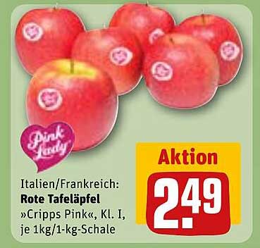 Italien/Frankreich: Rote Tafeläpfel ''Cripps Pink'', Kl. I, je 1kg/1-kg-Schale