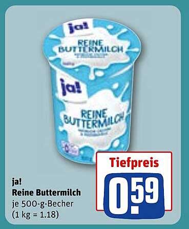 ja! Reine Buttermilch je 500-g-Becher