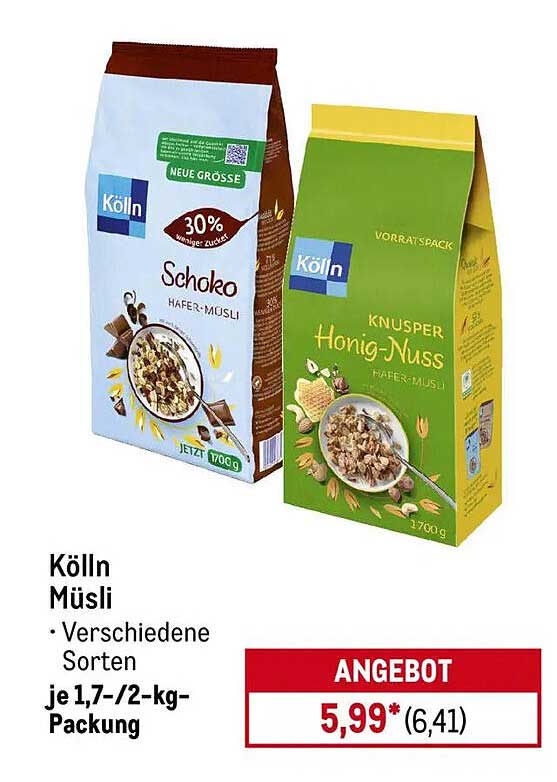 Kölln Müsli – verschiedene Sorten je 1,7-/2-kg-Packung