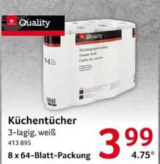 Küchentücher 3-lagig, weiß – 8 x 64-Blatt-Packung