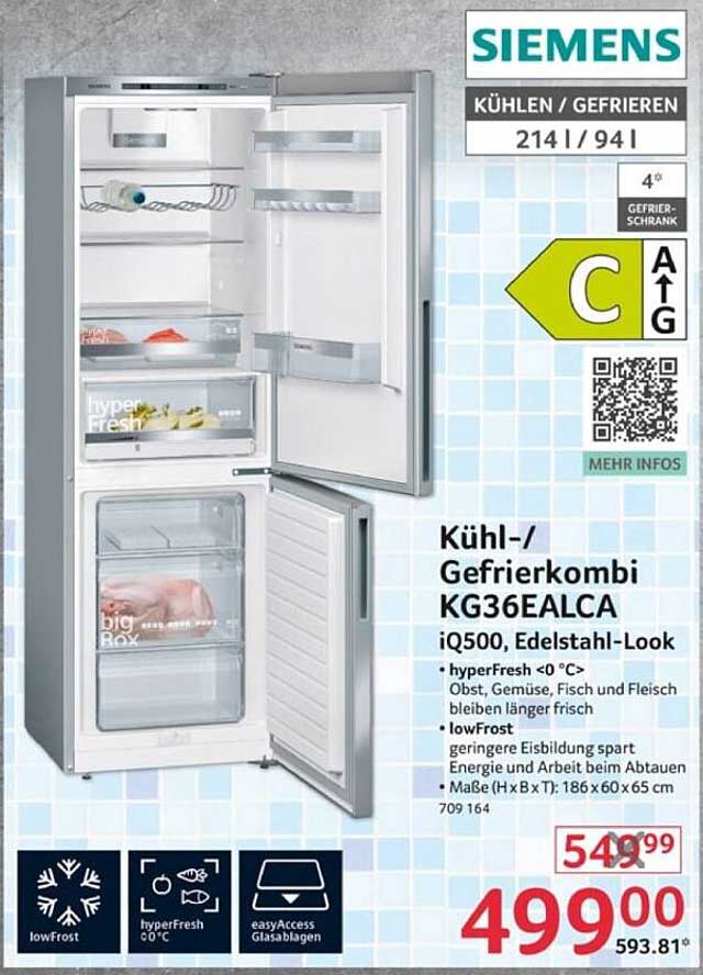 Kühl-/Gefrierkombination KG36EALCA iQ500 von Siemens, Edelstahl-Look