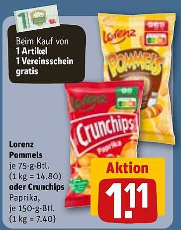 Lorenz Pommes oder Crunchips Paprika – Aktion zum Sparpreis