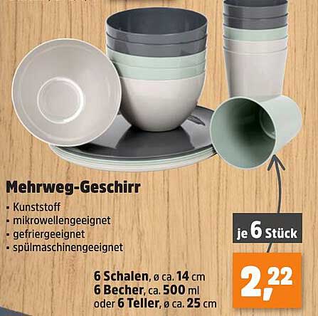Mehrweg-Geschirr Set (6 Schalen, 6 Becher oder 6 Teller)