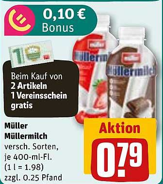 Müller Müller Milch - Verschiedene Sorten, 400 ml für nur 0,79 €