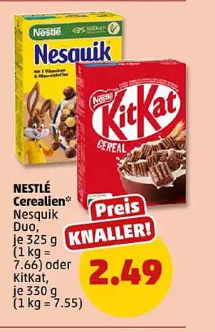 NESTLÉ CEREALIEN: Nesquik Duo 325 g oder KitKat Cereal 330 g zum Sparpreis