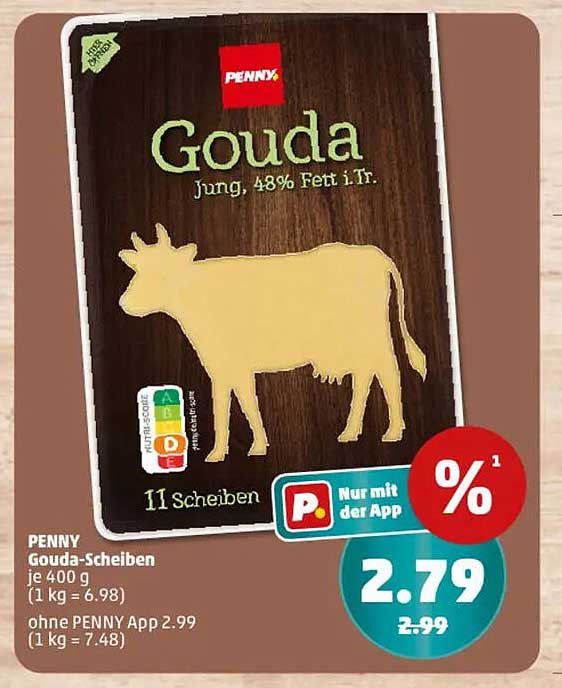 PENNY Gouda-Scheiben, jung, 48% Fett i.Tr., 400 g