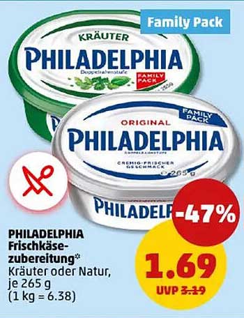 PHILADELPHIA Frischkäsezubereitung - Kräuter oder Natur, je 265 g