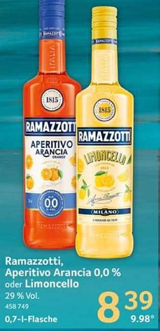 Ramazzotti, Aperitivo Arancia 0,0 % oder Limoncello