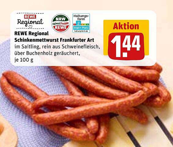 REWE Regional Schinkenmettwurst Frankfurter Art im Saitling, 100 g