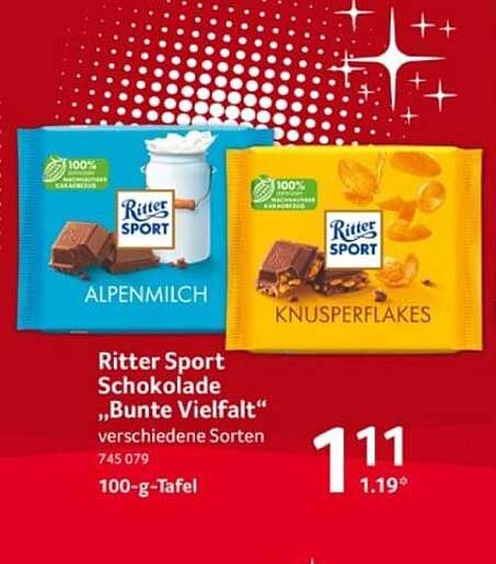 Ritter Sport Schokolade „Bunte Vielfalt“ verschiedene Sorten