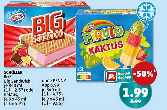 Schöller Eis Big Sandwich und Pirulo Kaktus im Angebot