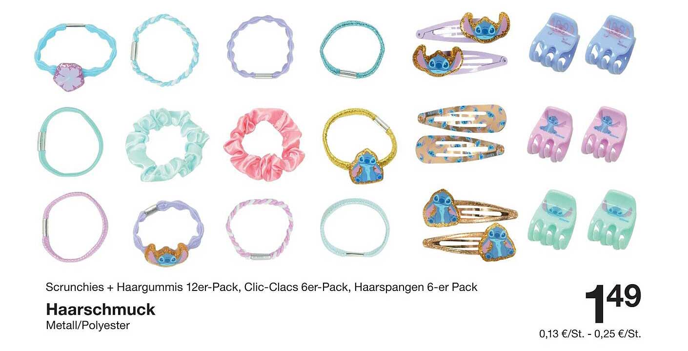 Scrunchies + Haargummis 12er-Pack, Clic-Clacs 6er-Pack, Haarsnappen 6-er Pack