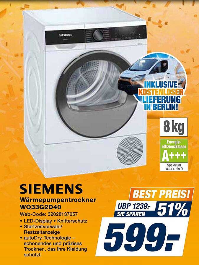 SIEMENS Wärmepumpentrockner WQ33G2D40